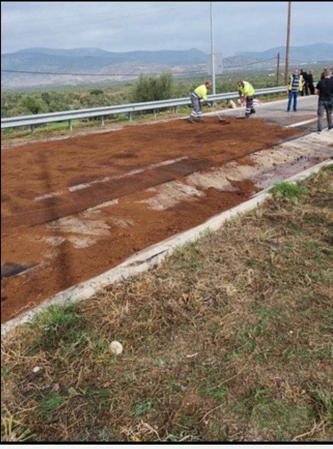 BioGuard absorbent fiber deployed on a roadside fuel spill